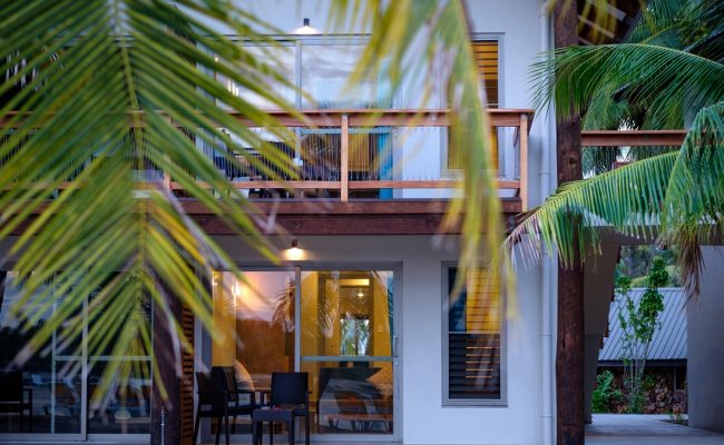 A beautiful hotel room and a coconut trees