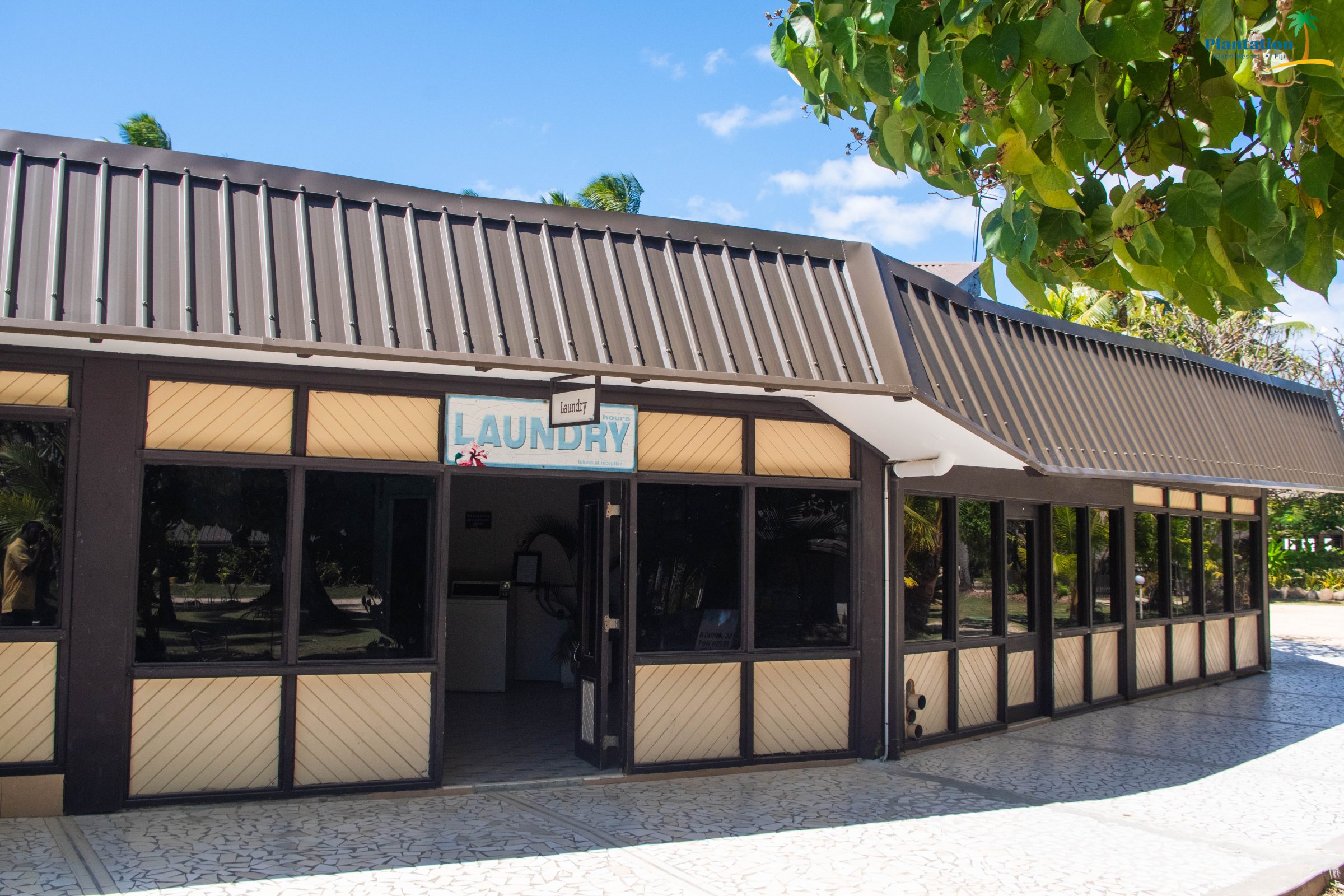 A laundromat inside a beach resort.